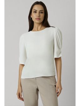 Van Heusen - Women White Solid Formal Round Neck Top