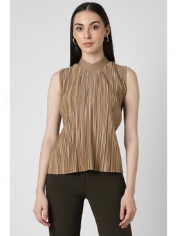 Van Heusen - Women Brown Solid Casual High Neck Top