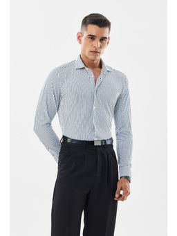Snitch - White Striped Full Sleeves Slim Formal Shirt
