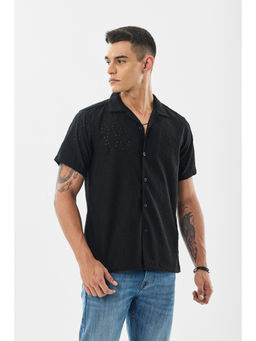 Snitch - Black Embroidery Half Sleeves Boxy Casual Shirt