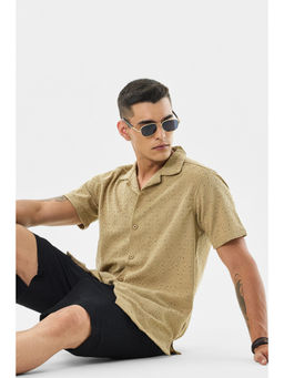 Snitch - Beige Embroidery Half Sleeves Boxy Casual Shirt