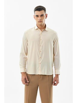 Snitch - Beige Solid Full Sleeves Regular Casual Shirt