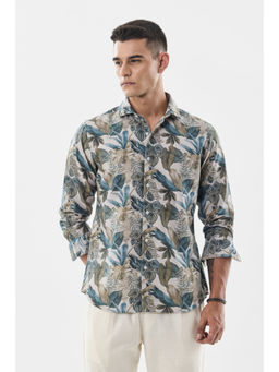 Snitch - Beige Floral Full Sleeves Slim Casual Shirt
