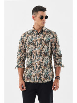 Snitch - Beige Floral Full Sleeves Slim Casual Shirt