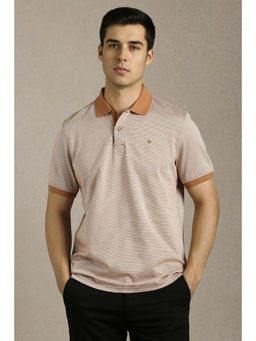 Louis Philippe - Men Beige Print Polo T-Shirt