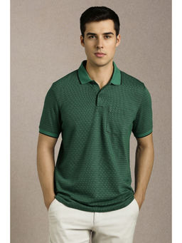 Louis Philippe - Men Green Textured Polo T-Shirt