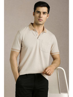Louis Philippe - Men Beige Textured Polo T-Shirt
