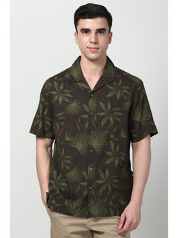 Peter England - Men Brown Regular Fit Print Half Sleeves Casual Shirt