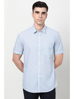 Peter England - Men Light Blue Slim Fit Print Half Sleeves Casual Shirt