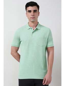 Peter England - Men Green Textured Polo T-Shirt