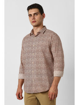 Van Heusen - Men Beige Print Full Sleeves Casual Shirt