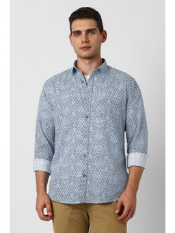 Van Heusen - Men Light Blue Print Full Sleeves Casual Shirt