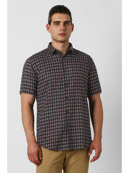 Van Heusen - Men Navy Blue Print Half Sleeves Shirt