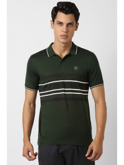 Van Heusen - Men Green Stripe Polo T-Shirt