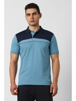 Van Heusen - Men Light Blue Colorblock Polo T-Shirt
