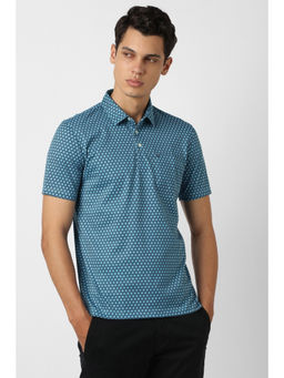 Van Heusen - Men Light Blue Print Polo T-Shirt