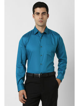 Van Heusen - Men Blue Textured Full Sleeves Shirt