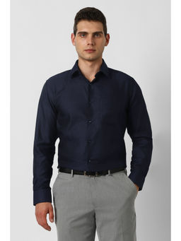 Van Heusen - Men Navy Blue Textured Full Sleeves Shirt