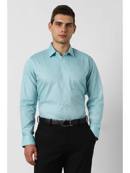Van Heusen - Men Light Blue Textured Full Sleeves Shirt