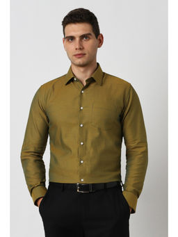 Van Heusen - Men Olive Textured Full Sleeves Shirt