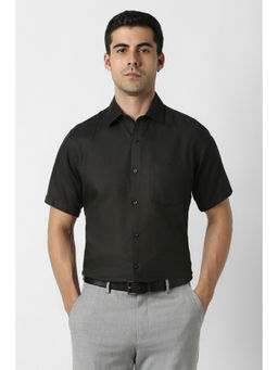 Van Heusen - Men Black Textured Half Sleeves Shirt