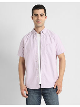 American Eagle - Men Lavender Short Sleeve Slim Fit Button-Up Shirt