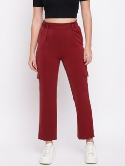 Latin Quarters - Maroon Solid Straight Pant with Belt