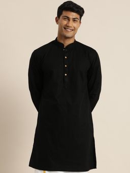 Vastramay - Mens Black Cotton Kurta