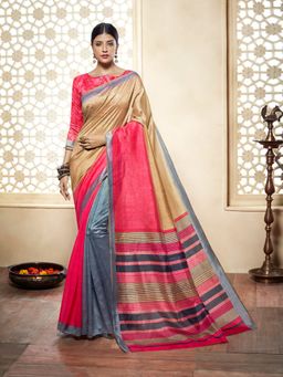 Shaily - Beige Cotton Silk Saree with Unstitched Blouse