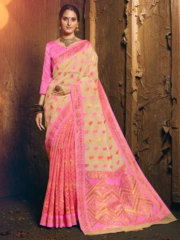 Shaily - Cream Art Silk Saree with Unstitched Blouse