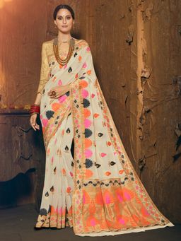Shaily - Off White Art Silk Saree with Unstitched Blouse