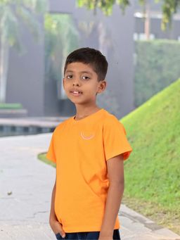 YOUMAA - Orange Solid/Plain Comfortable Fit T-Shirt