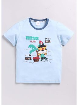 YOUMAA - Blue Printed Comfortable Fit T-Shirt