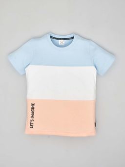 YOUMAA - Blue Colorblock Comfortable Fit T-Shirt
