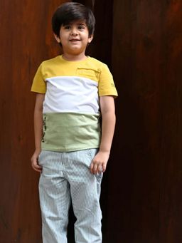 YOUMAA - Mustard Colorblock Comfortable Fit T-Shirt