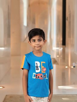 YOUMAA - Blue Printed Comfortable Fit T-Shirt