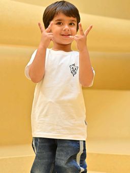 YOUMAA - White Printed Comfortable Fit T-Shirt