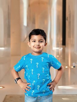 YOUMAA - Blue Printed Comfortable Fit T-Shirt