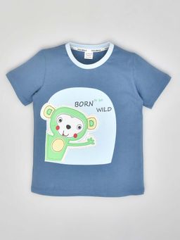 YOUMAA - Blue Printed Comfortable Fit T-Shirt