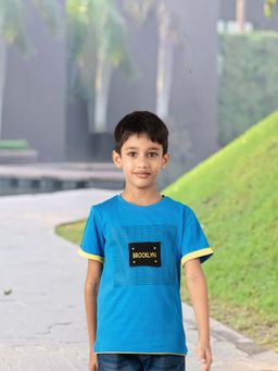 YOUMAA - Blue Printed Comfortable Fit T-Shirt