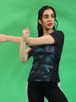 PINACOLADA - Womens Black Abstract Print Activewear T-Shirt