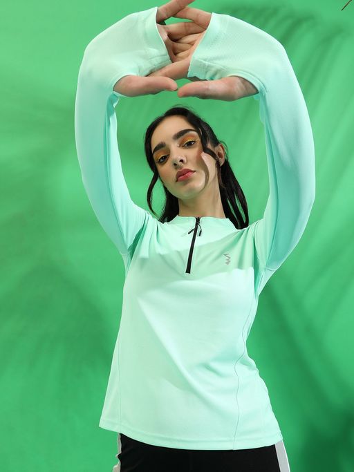 Buy Campus Sutra Womens Solid Mint Green Activewear T-Shirt Online