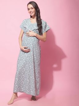 Secret Wish - Womens Blue Maternity Cotton Nighty