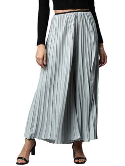 Global Republic - Women A-Line Ankle Length Light Green Plisse Palazzo