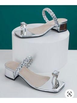 Shoetopia - Silver-toned Embellished Party Block Heels