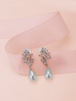 Carlton London - Premium Rose Gold & White Toned Pearls Studded Rose Gold-Plated Drop Earrings