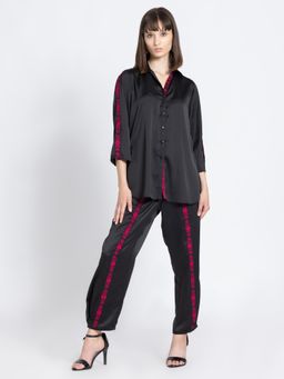 SHAYE - Black Embroidered Satin Festive Co-Ord Set (Set of 2)