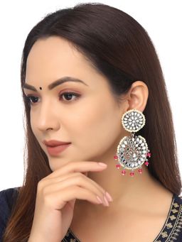 Yellow Chimes - Silver-Plated Mirror Studded With Small Pearl Drop Earrings