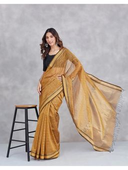 Fabindia - Mustard Cotton Silk Abstract Saree with Unstitched Blouse