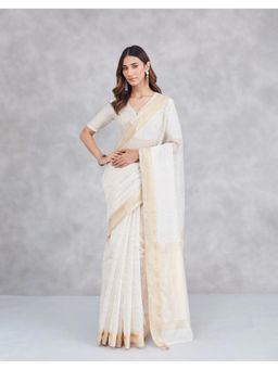 Fabindia - Beige Cotton Silk Abstract Saree with Unstitched Blouse
